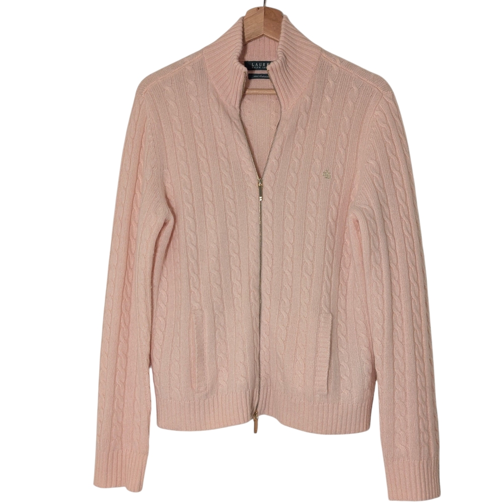 Ralph Lauren Light Pink Cashmere Zip-Up CardiganWomen, L